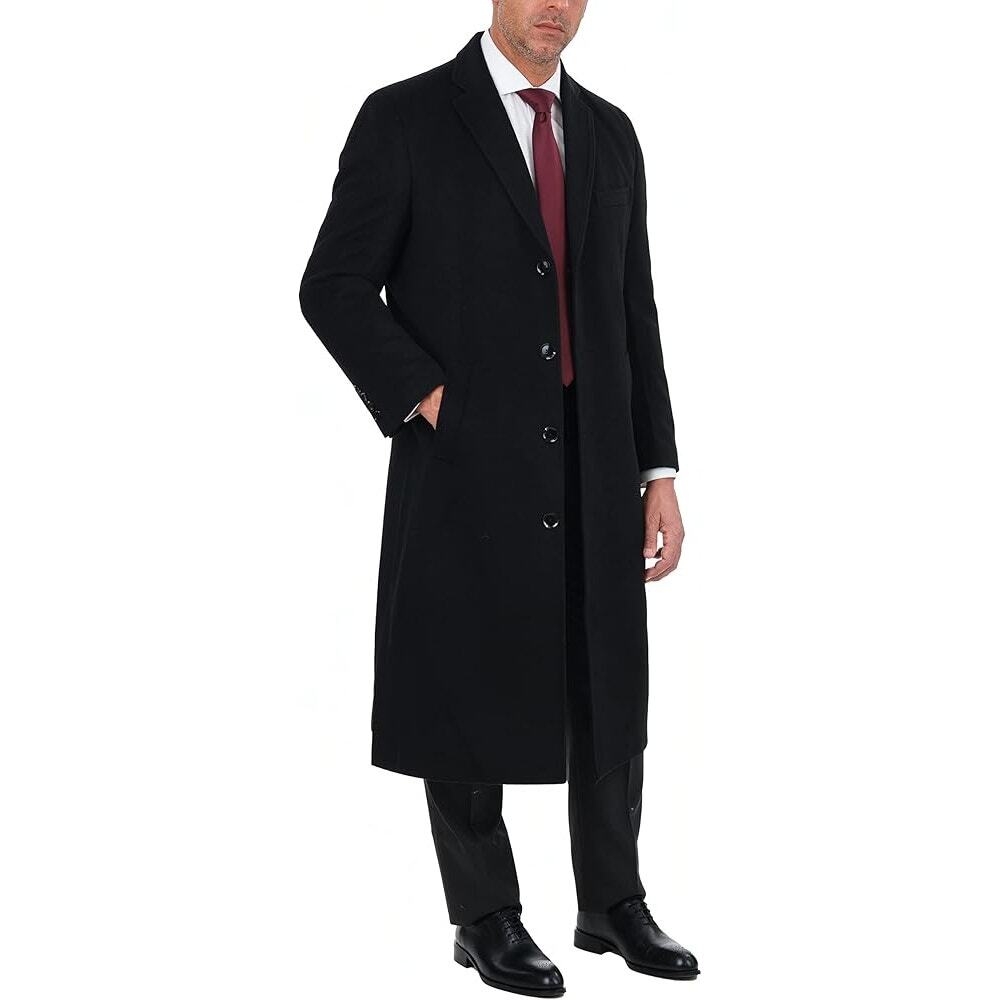 Arthur Black Men's Wool/Cashmere Blend Single Breasted Black Long Coat, Size 42R